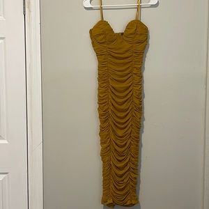 Mustard Spaghetti Strap Midi Dress